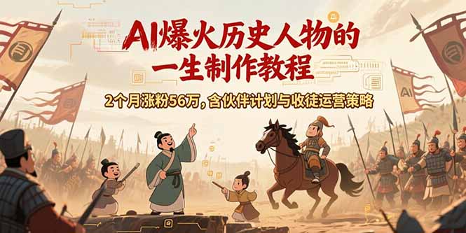 AI历史人物赛道课程，2个月涨粉56万，含伙伴计划与收徒运营策略-仙女副业网