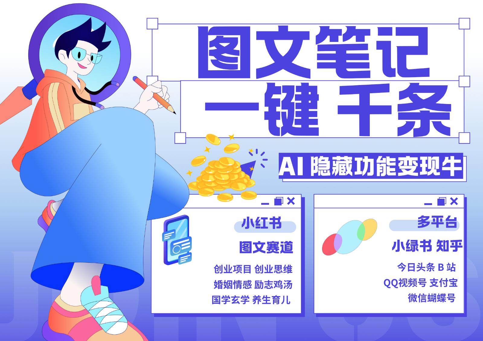 1键生成数千条图文 创业国学 秒生笔记 小红书小绿书图文 轻松引流 变现30000+-仙女副业网