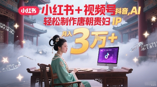小红书+视频号+抖音，AI轻松制作唐朝贵妇IP，每天30分钟，轻松产出N条，月入3W+-仙女副业网