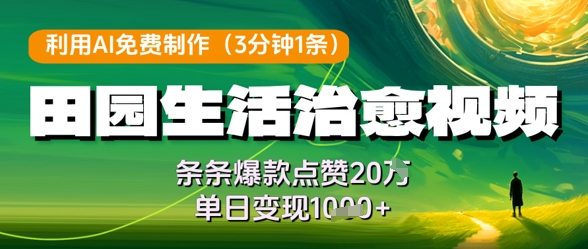利用AI免费制作田园生活治愈视频，条条爆款点赞20W，单日变现几张-仙女副业网