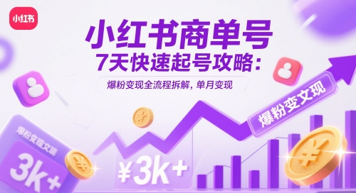 小红书商单号7天快速起号攻略：爆粉变现全流程拆解，单月变现3k+-仙女副业网