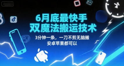6月底最新快手双魔法搬运技术，3分钟一条，一刀不剪无脑搬，安卓苹果都可以-仙女副业网