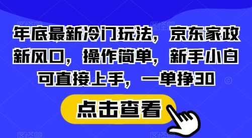 年底最新冷门玩法，京东家政新风口，操作简单，新手小白可直接上手，一单挣30【揭秘】-仙女副业网