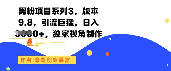 男粉项目系列3，版本9.8，引流巨猛，日入1k+，独家视角制作-仙女副业网