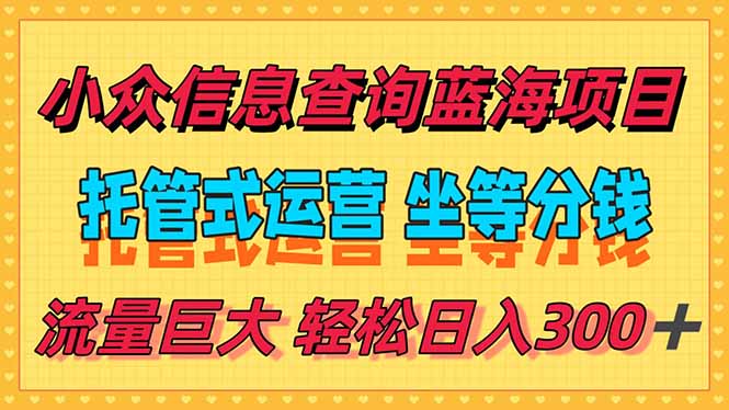 稳定日入300＋，小众信息查询蓝海项目，全程懒人式托管，解放你的时间-仙女副业网