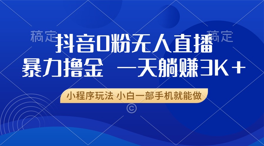 抖音0粉无人直播暴力掘金，一天躺赚3K+，小白一部手机就能做-仙女副业网