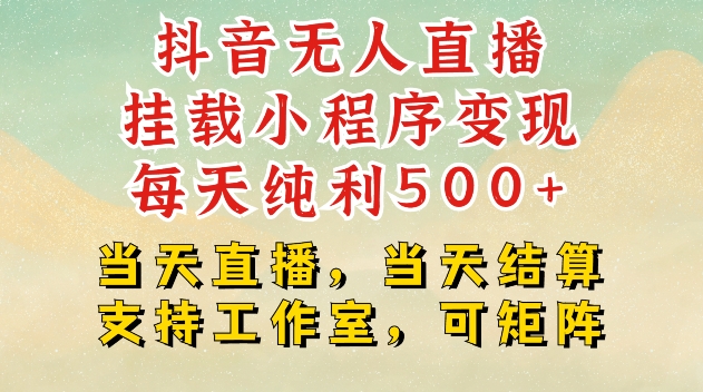 抖音无人直播挂载小程序变现每天纯利500+当天直播，当天结算支持工作室，可矩阵【揭秘】-仙女副业网
