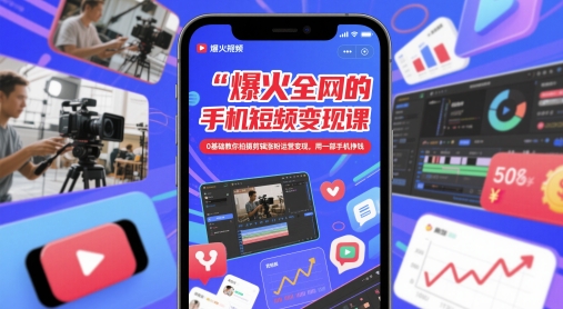 爆火全网的手机短视频变现课，0基础教你拍摄剪辑涨粉运营变现，用一部手机挣钱-仙女副业网
