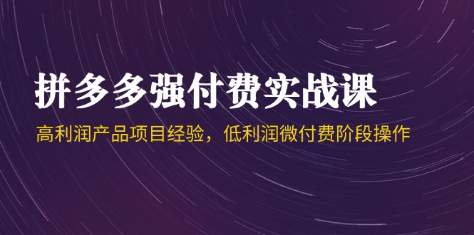拼多多强付费实战课-44期，高利润产品项目经验，低利润微付费阶段操作-仙女副业网