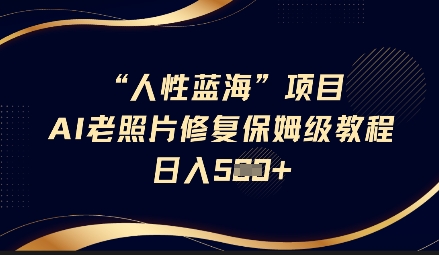 人性蓝海AI老照片修复项目保姆级教程，长期复购，轻松日入5张-仙女副业网