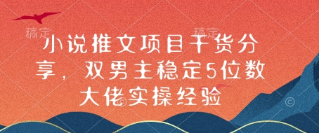 小说推文项目干货分享，双男主稳定5位数大佬实操经验-仙女副业网