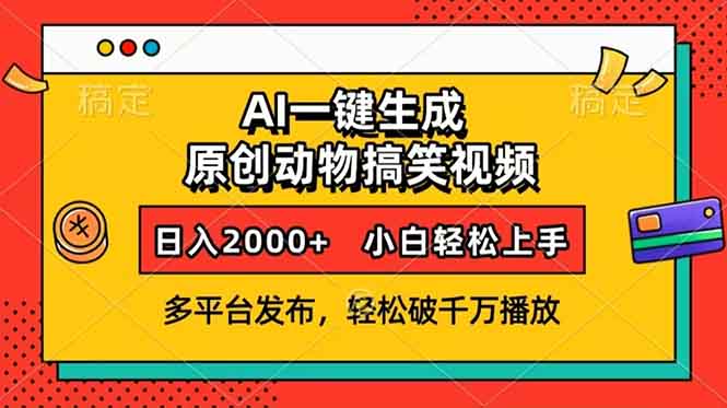 AI一键生成动物搞笑视频，多平台发布，轻松破千万播放，日入2000+，小...-仙女副业网