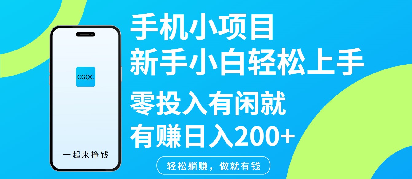 手机小项目新手小白轻松上手零投入有闲就有赚日入200+-仙女副业网