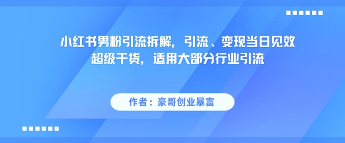 小红书男粉引流拆解，引流、变现当日见效超级干货，适用大部分行业引流-仙女副业网