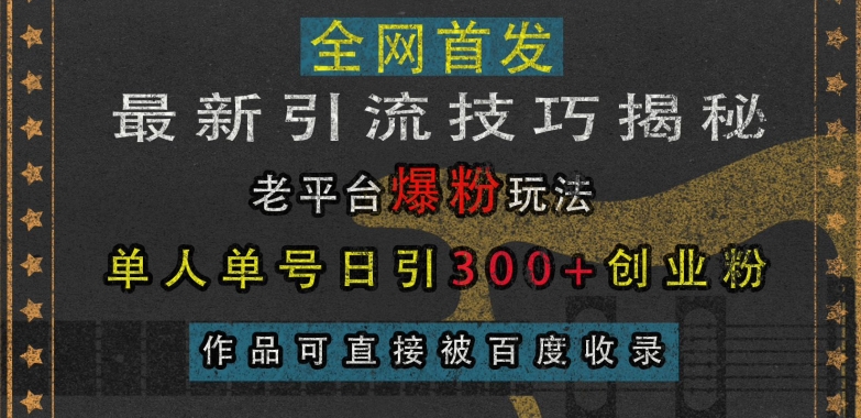 最新引流技巧揭秘，老平台爆粉玩法，单人单号日引300+创业粉，作品可直接被百度收录-仙女副业网