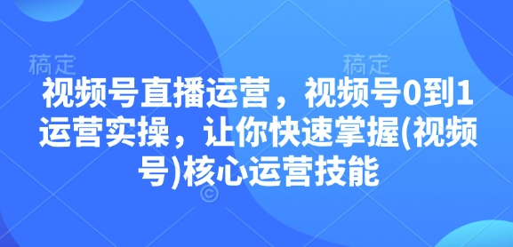视频号直播运营，视频号0到1运营实操，让你快速掌握(视频号)核心运营技能-仙女副业网