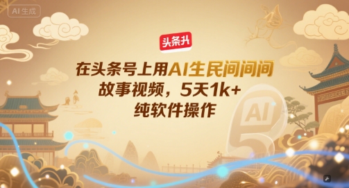 在头条号上用AI生民间故事视频，5天1k+，纯软件操作-仙女副业网