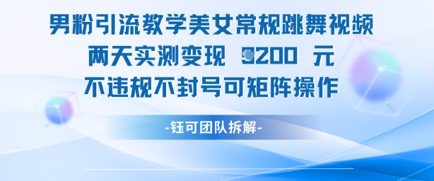 男粉引流教学美女常规跳舞视频两天实测变现1k+，不违规不封号可矩阵操作-仙女副业网
