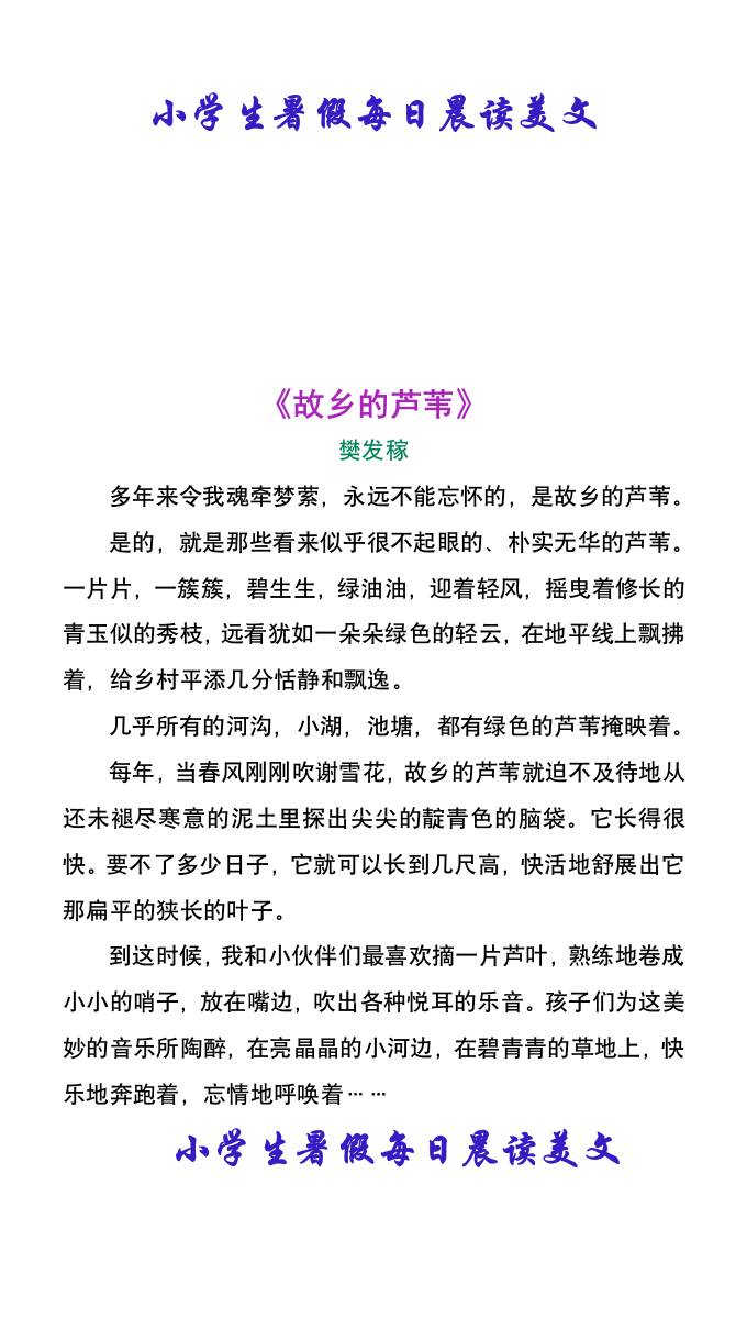小学生暑假每日晨读美文-小升初语文-仙女副业网