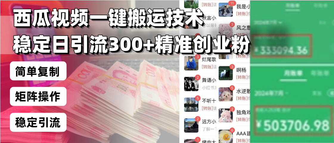 西瓜视频一键搬运技术，稳定日引流300+精准创业粉，简单可复制给团队，...-仙女副业网