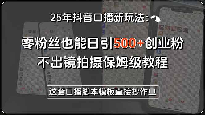 25年抖音口播新玩法：零粉丝也能日引500+创业粉，不出镜拍摄保姆级教程...-仙女副业网