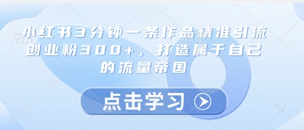小红书3分钟一条作品精准引流创业粉300+，打造属于自己的流量帝国-仙女副业网