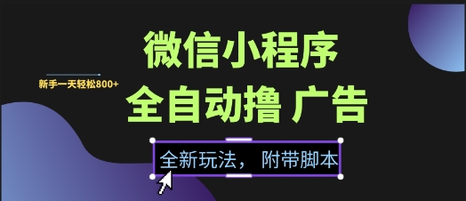 微信小程序全自动撸广告项目，彻底解决没流量的问题，新手一天8张+【揭秘】-仙女副业网