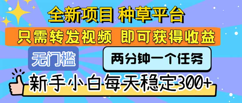 全新项目 种草平台 只需要转发任务视频 即可获得收益 新手小白每天300+-仙女副业网