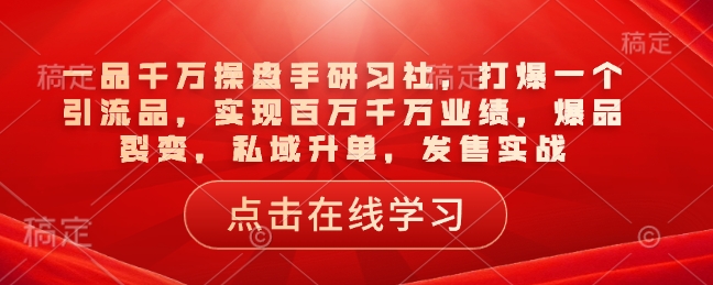 一品千万操盘手研习社，打爆一个引流品，实现百万千万业绩，爆品裂变，私域升单，发售实战-仙女副业网