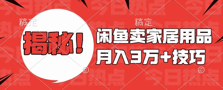闲鱼卖家居用品月入过W+最新技巧闲鱼最新零基础教学，新手当天上手【揭秘】-仙女副业网
