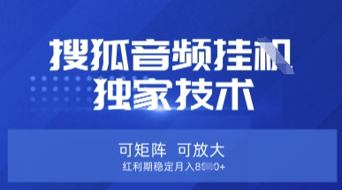 【搜狐音频挂G】独家技术，可矩阵可放大，红利期稳定月入8k【揭秘】-仙女副业网