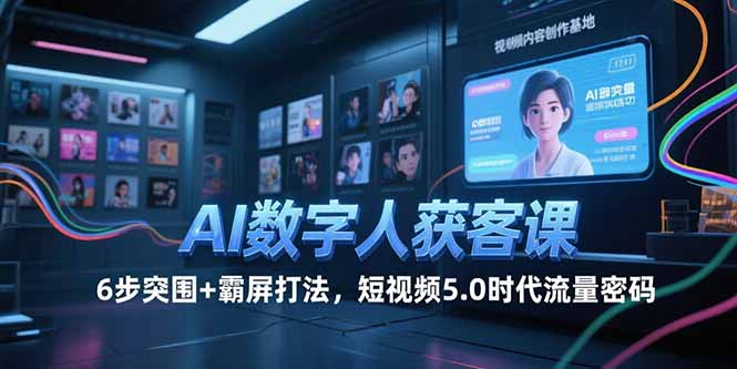 AI数字人获客课，6步突围+霸屏打法，短视频5.0时代流量密码-仙女副业网