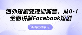 海外短剧变现训练营，从0-1全面讲解Facebook短剧-仙女副业网