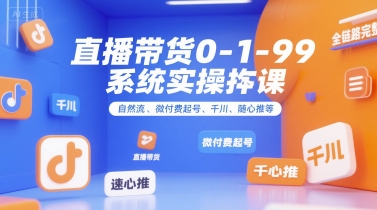 直播带货0~1~99系统实操课，自然流、微付费​起号、千川、随心推等，直播带货全链路完整逻辑-仙女副业网