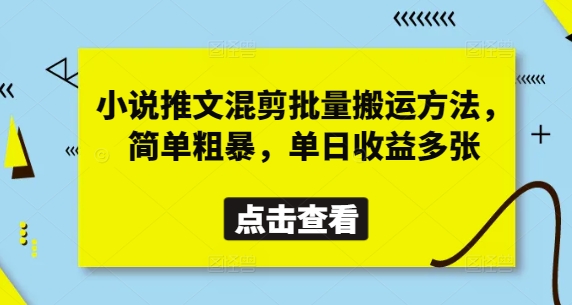 小说推文混剪批量搬运方法，简单粗暴，单日收益多张-仙女副业网