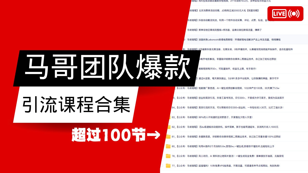 马哥团队【122节】最全项目爆款引流课程合集【持续更新】-仙女副业网