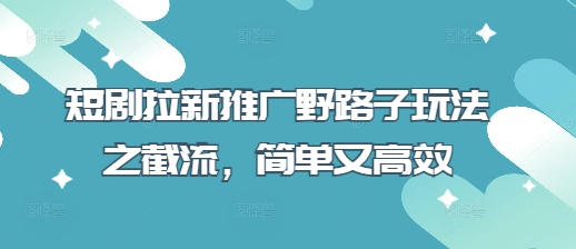 短剧拉新推广野路子玩法之截流，简单又高效-仙女副业网