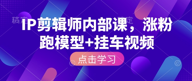 IP剪辑师内部课，涨粉跑模型+挂车视频-仙女副业网