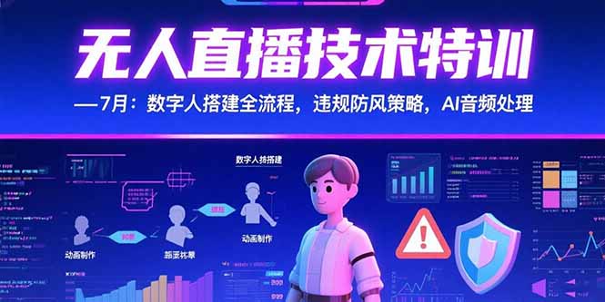 无人直播技术特训-7月：数字人搭建全流程，违规防风策略，AI音频处理-仙女副业网