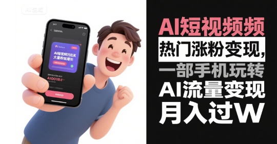 AI短视频热门涨粉变现，一部手机玩转AI流量变现，月入过W-仙女副业网
