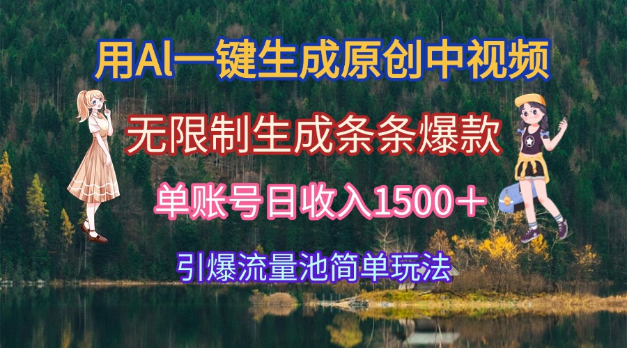 用Al一键生成原创中视频，无限制生成条条爆款，单账号日收入1500＋引爆...-仙女副业网