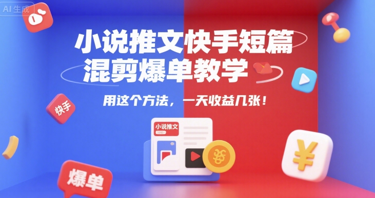 小说推文快手短篇混剪爆单教学，用这个方法，一天收益几张-仙女副业网