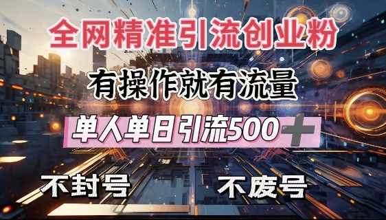 全网独家引流创业粉，有操作就有流量，单人单日引流500+，不封号、不费号-仙女副业网