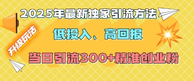 2025年最新独家引流方法，低投入高回报？当日引流300+精准创业粉-仙女副业网