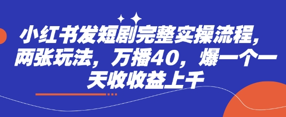 小红书发短剧完整实操流程，两张玩法，万播40，爆一个一天收收益上千-仙女副业网