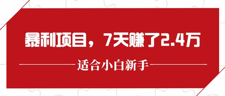最新暴利项目，每单收益轻松在300以上，7天赚了2.4万-仙女副业网