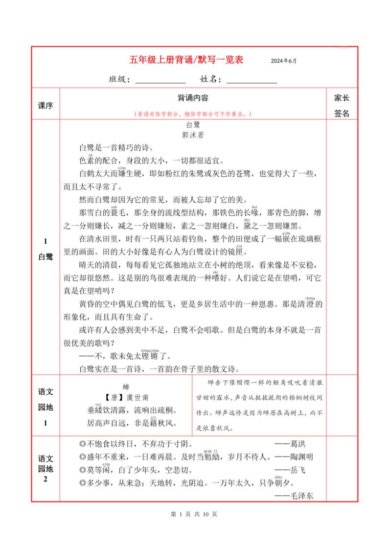 五上语文必背内容+默写表-仙女副业网