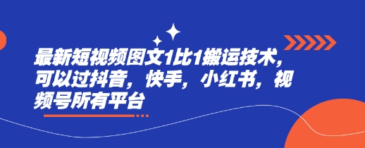 最新短视频图文1比1搬运技术，可以过抖音，快手，小红书，视频号所有平台-仙女副业网