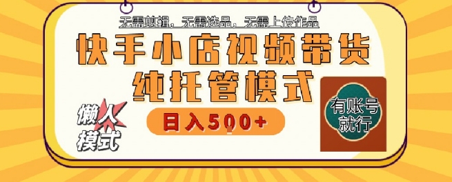 快手小店托管代运营，无需剪辑，无需选品，无需上传作品，全程无需操作，轻松月入5k+【揭秘】-仙女副业网