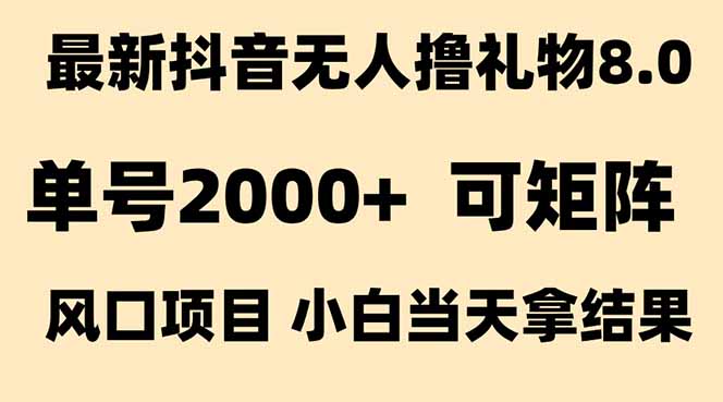 抖音无人撸礼物8.0玩法 全新风口   见效果快  全无人  单号当天产出2000+-仙女副业网